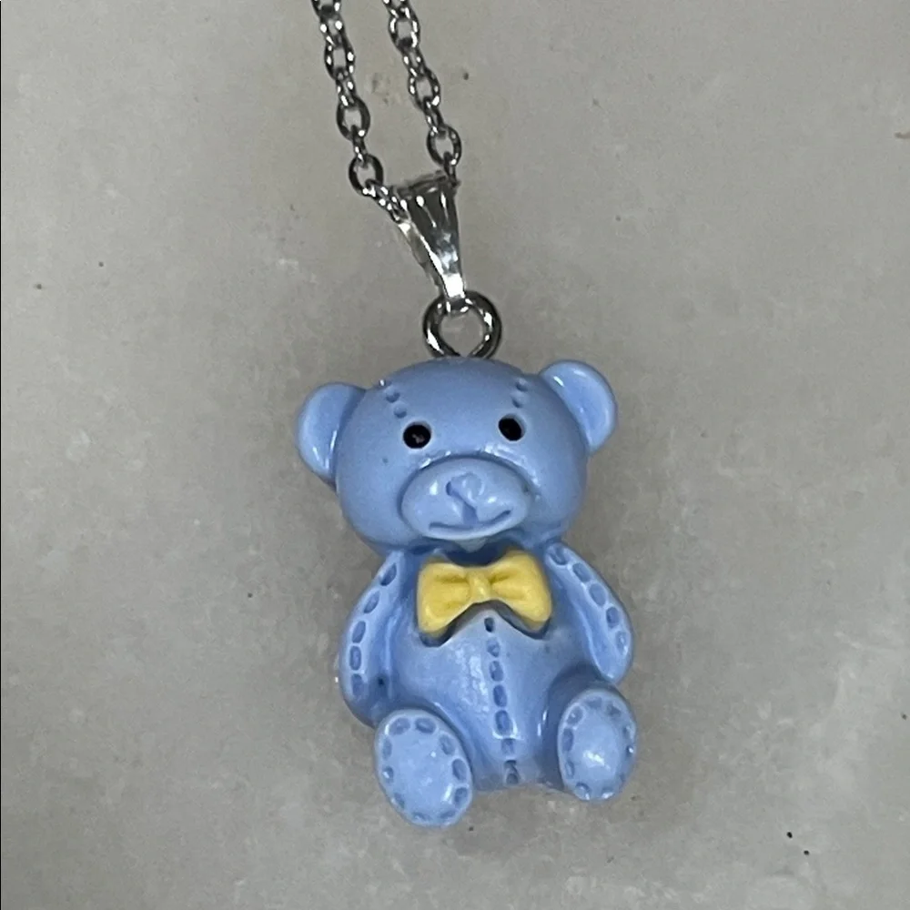 It’s A Boy Blue Teddy Bear Necklace with Yellow Bow